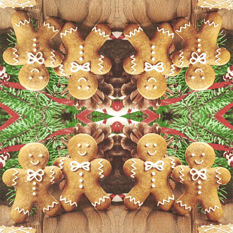 Serviette Winter weihnachtliche, Lebkuchen, Tannenbaum, Tannenzapfen, Fichtenzapfen, rotes Band, Keks, Holz